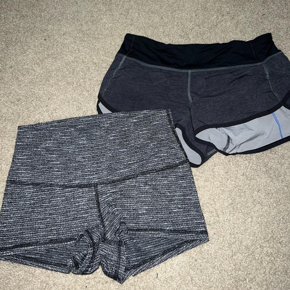 2 lululemon shorts and a fabletics cropped tank top